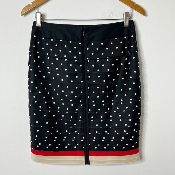 White House Black Market Women Pencil Skirt 6 Polka Dot Print Black White Tiered - Picture 5 of 7